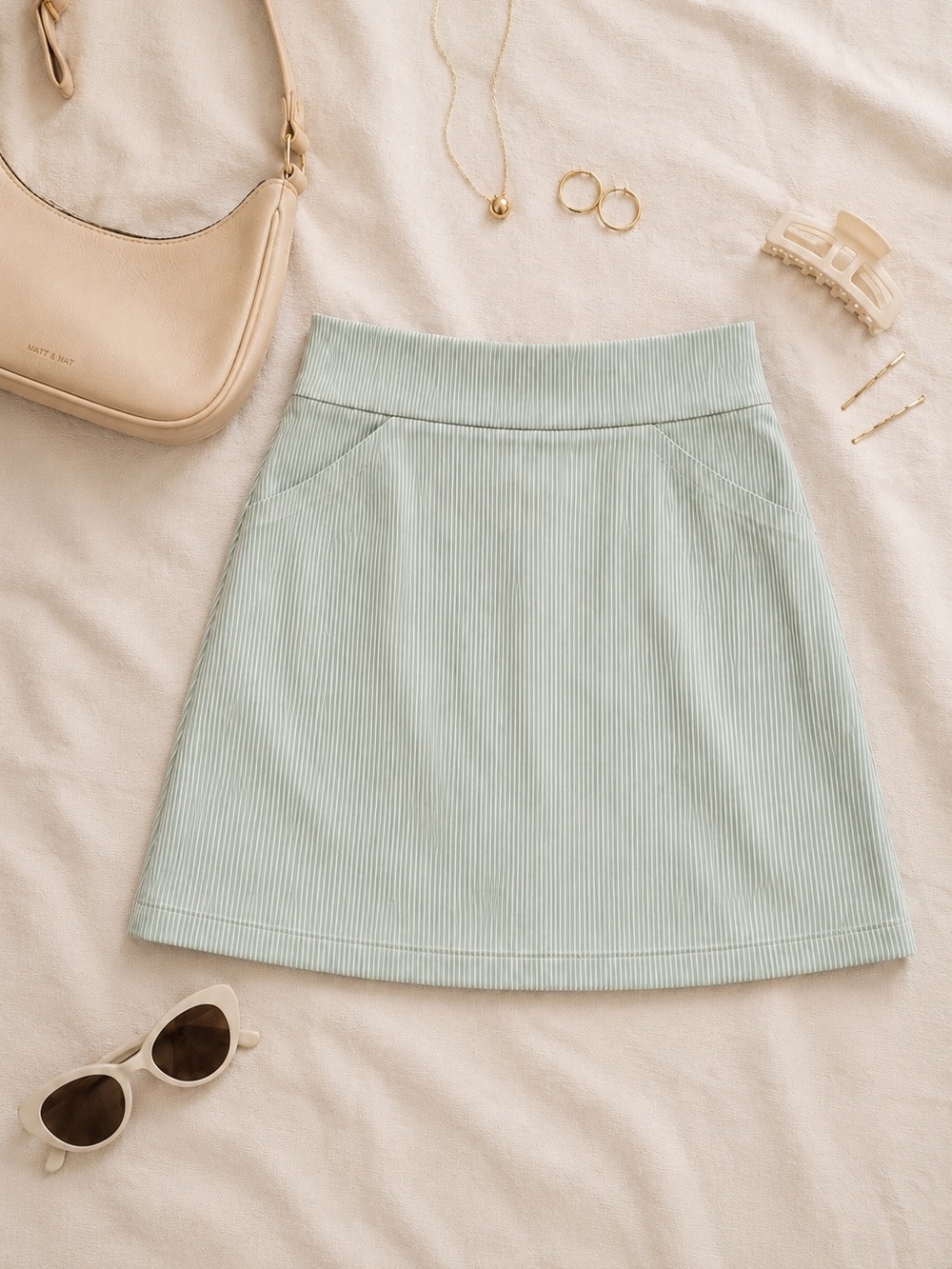 Mario Serrani Italy Green Pinstripe Athletic Skort M Pockets Stretch Mini